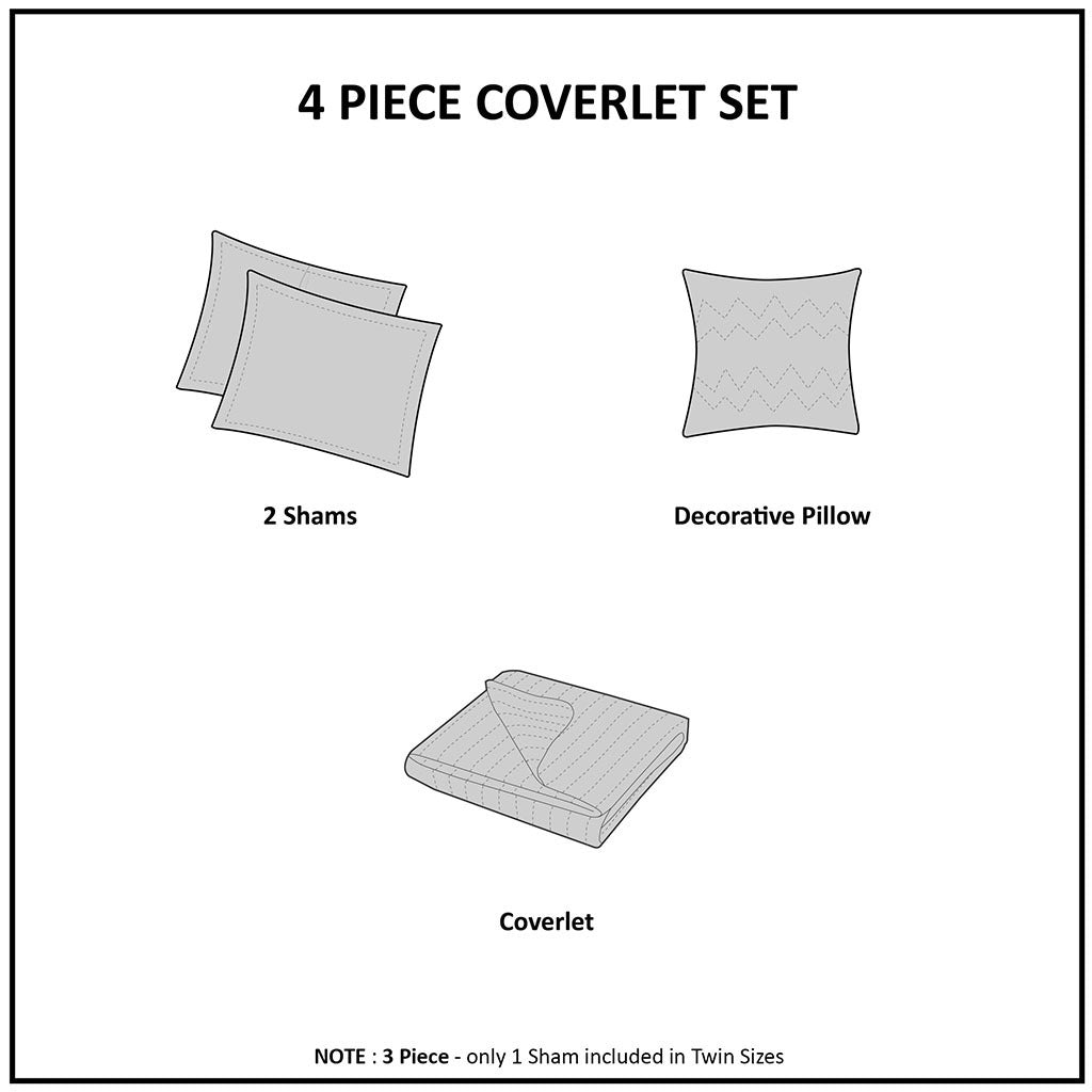 4 Piece Reversible Ruffle Quilt Set with Throw Pillow