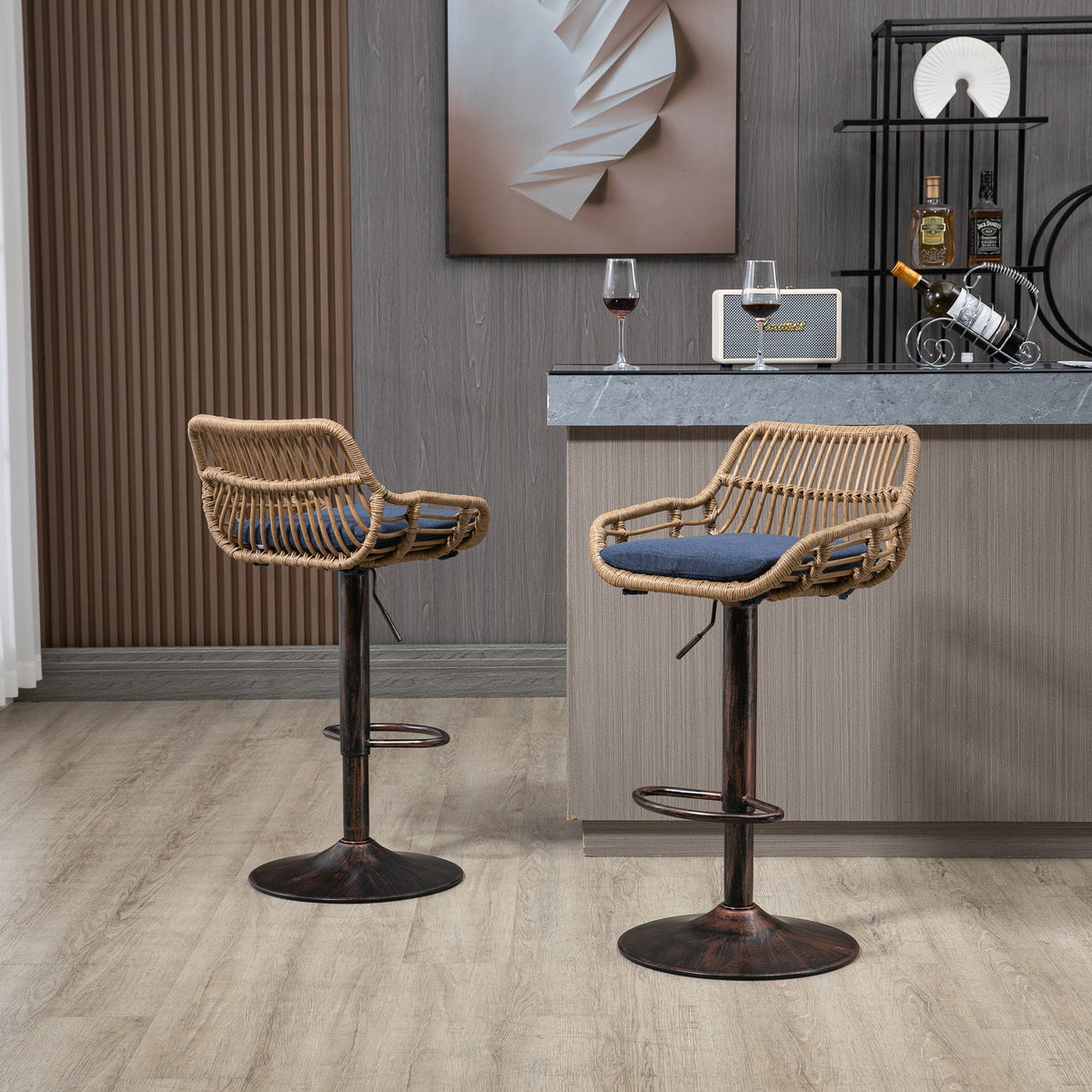 Modern Swivel Bar Stools Set of 2 Adjustable Counter Height Chairs