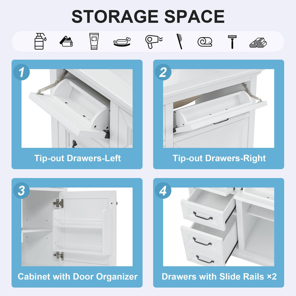 36-Inch Bathroom Vanity with Ceramic Sink Top, 4 Drawers and 1 Soft-Close Door