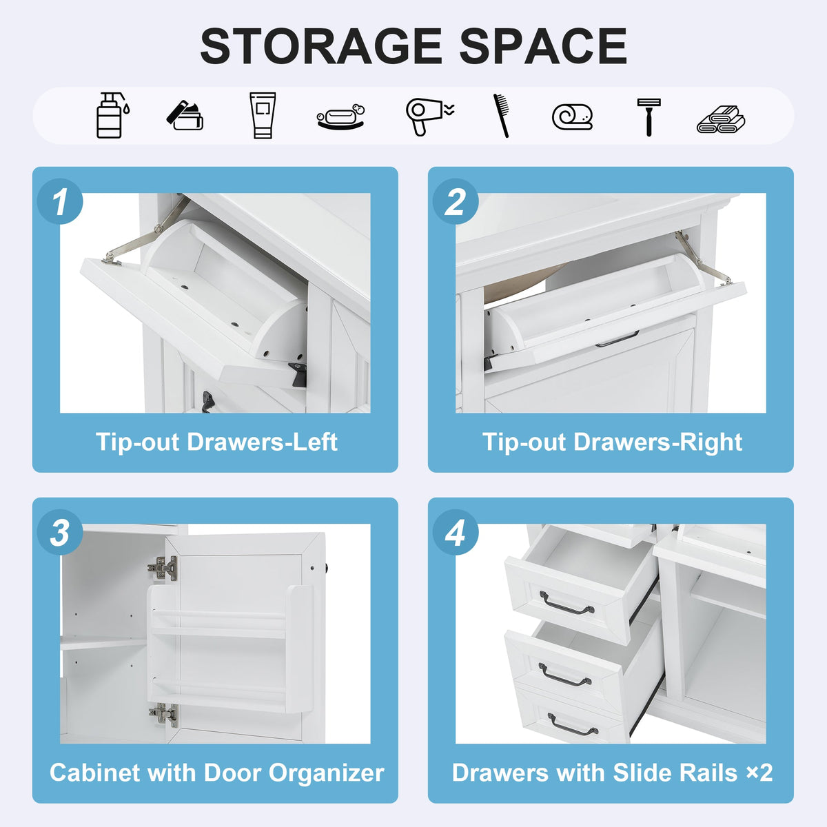 36-Inch Bathroom Vanity with Ceramic Sink Top, 4 Drawers and 1 Soft-Close Door