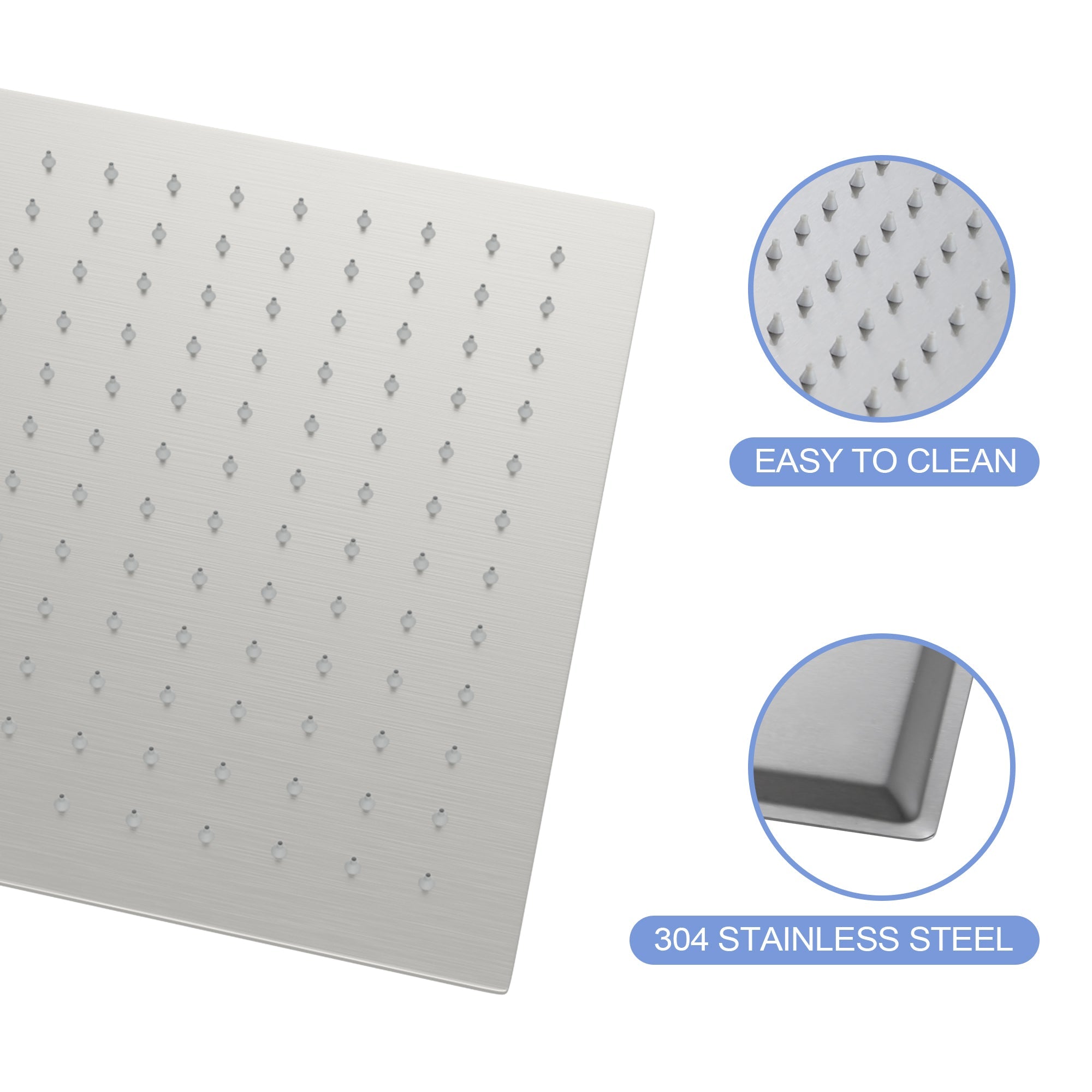 10" Square Rainfall Shower Head, Wall/Ceiling Mounted, Brushed Nickel