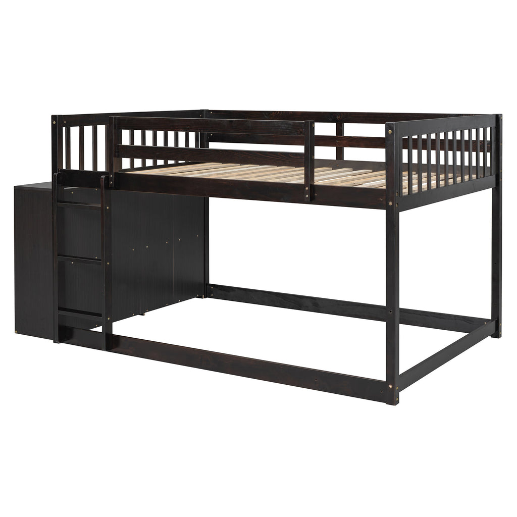 Full Over Full Bunk Bed with 4 Drawers and 3 Shelves - Espresso