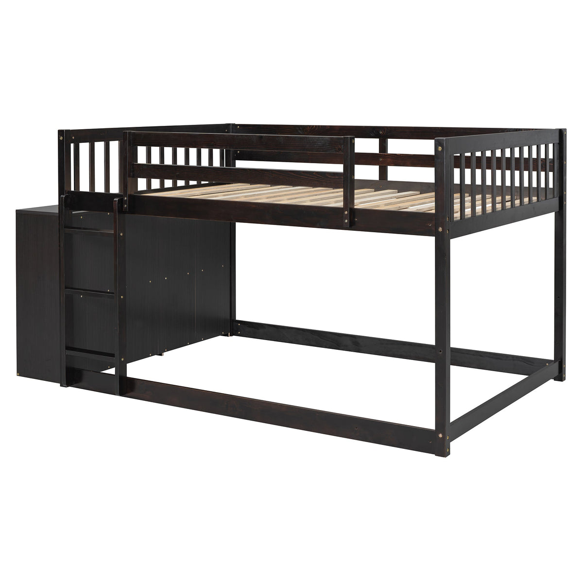 Full Over Full Bunk Bed with 4 Drawers and 3 Shelves - Espresso