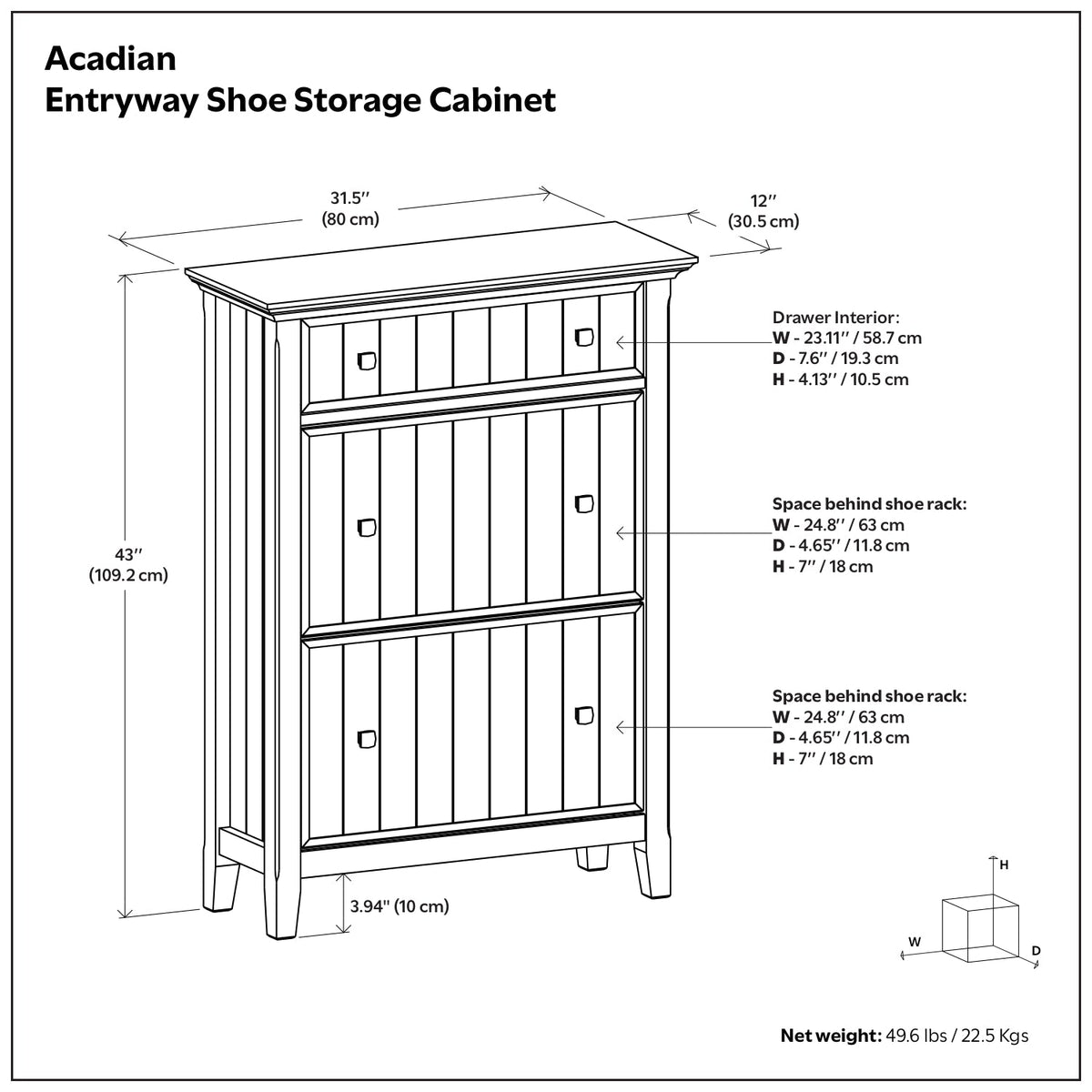 Acadian 32 Inch Wide Solid Wood Entryway Shoe Storage Cabinet in Brunette