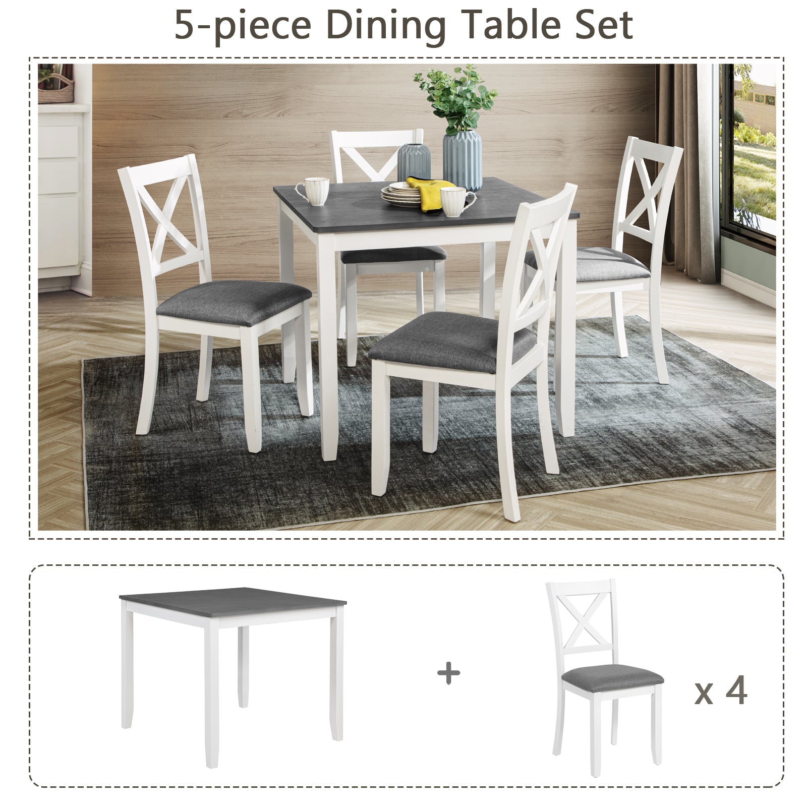 5-Piece Dining Table Set with 4 Chairs