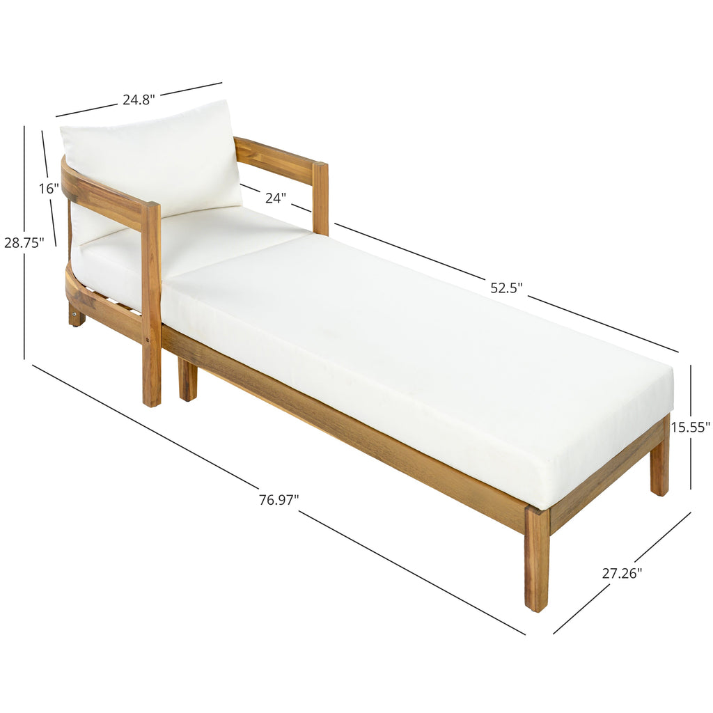 78" Acacia Wood Outdoor Chaise Lounge Chair with Curved Frame