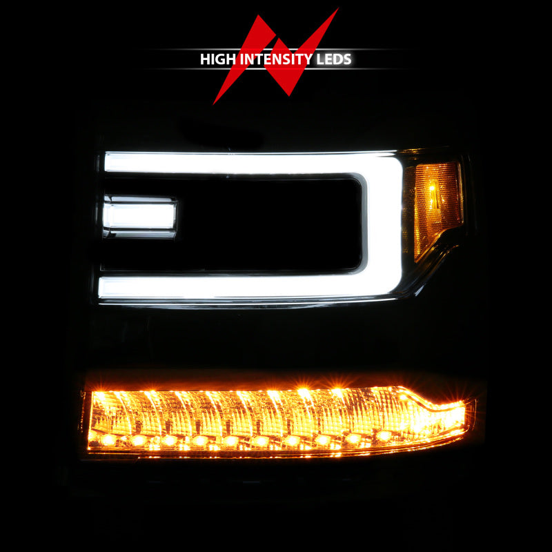 ANZO 16-18 Chevy Silverado1500 (Factory HID Models) LED Prj Light Bar Style Headlights Chrome - Pair 111625A