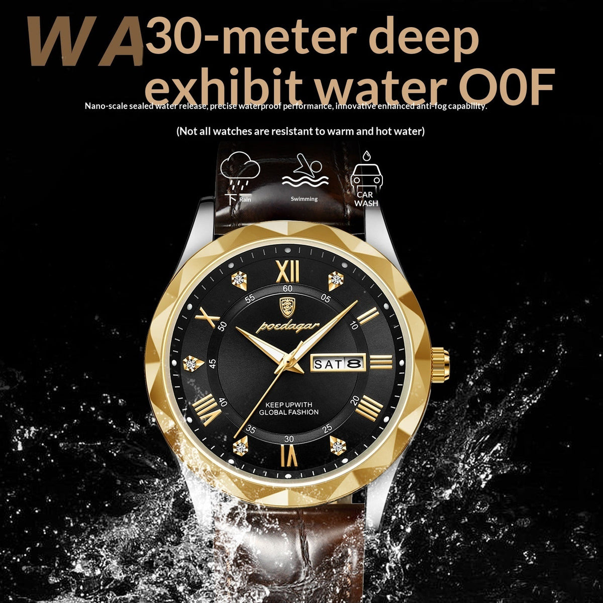 Mens Watch Leather Strap Quartz Movement