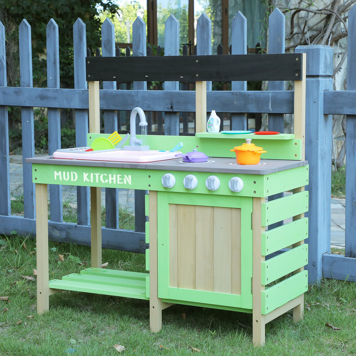 Kids Play Kitchen - Wood Mud Kitchen with Water Play Set
