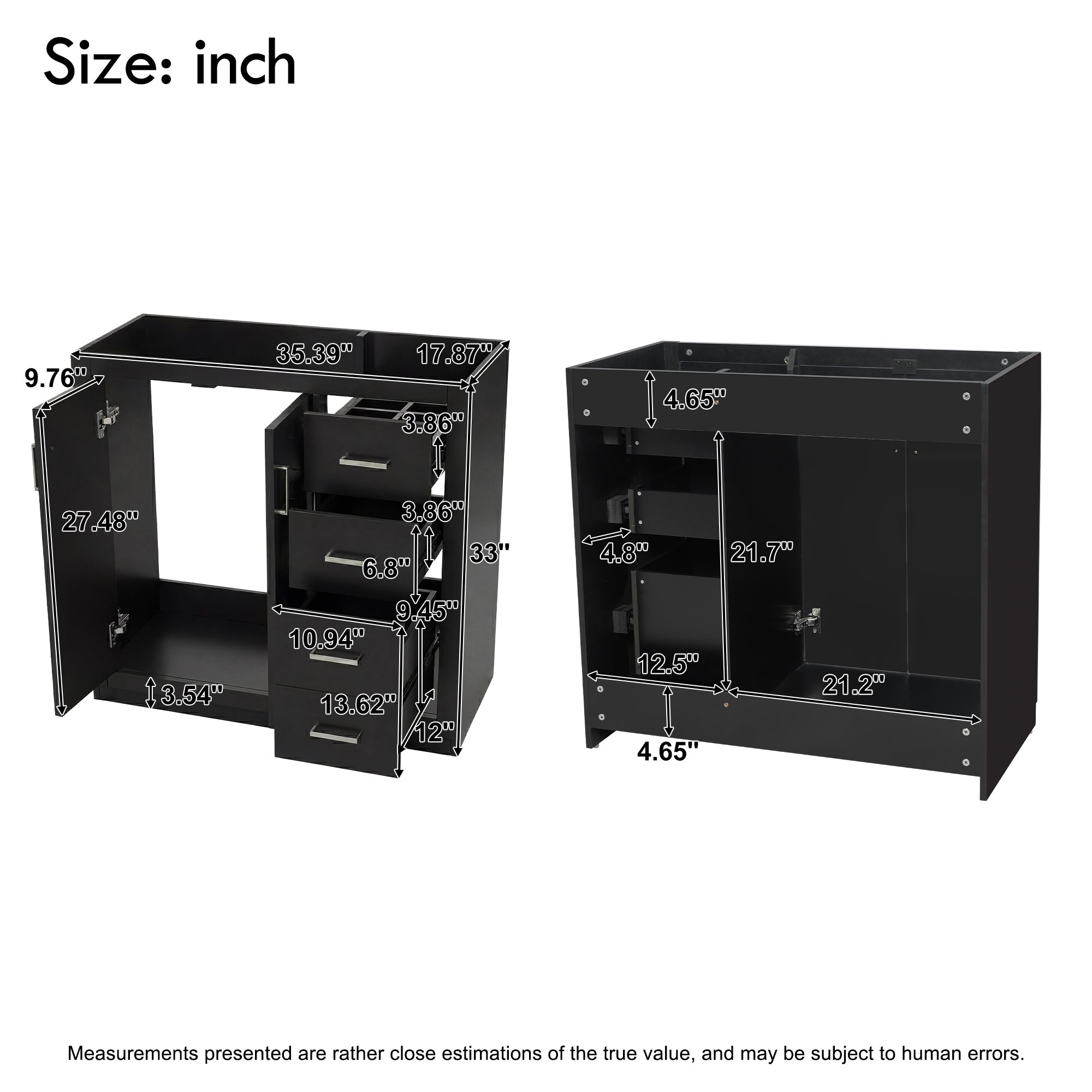 36" Bathroom Vanity Without Top Sink