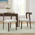 Solid Rubber Wood Dining Chairs (Walnut + Beige) - Set of 2