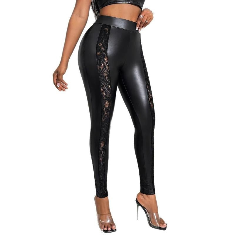 Womens Fashionable Four-Way Stretch Leather Pants