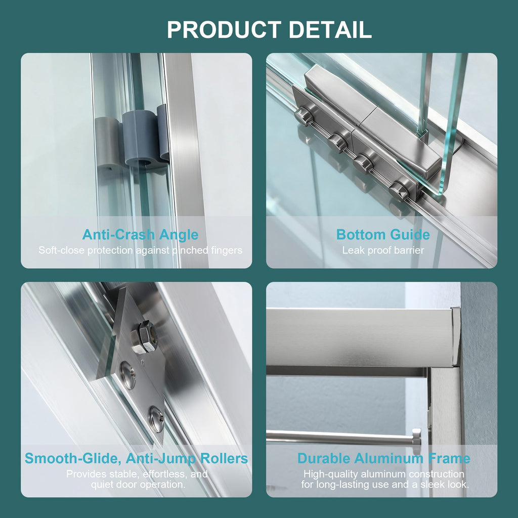 48" W x 76"H Semi-Frameless Bypass Sliding Shower Enclosure