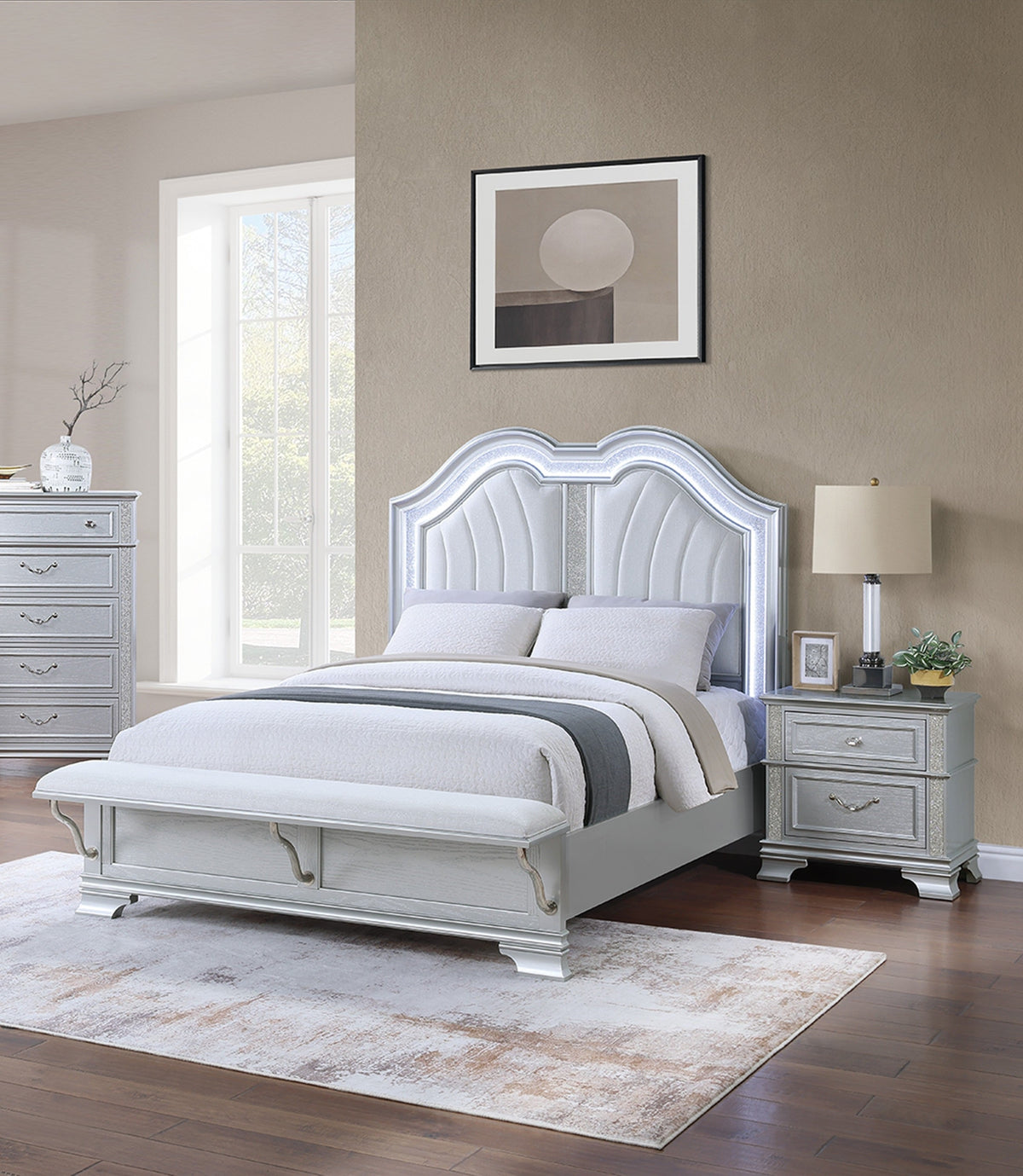 Contemporary Elegant Queen Size Bed 3pc Set