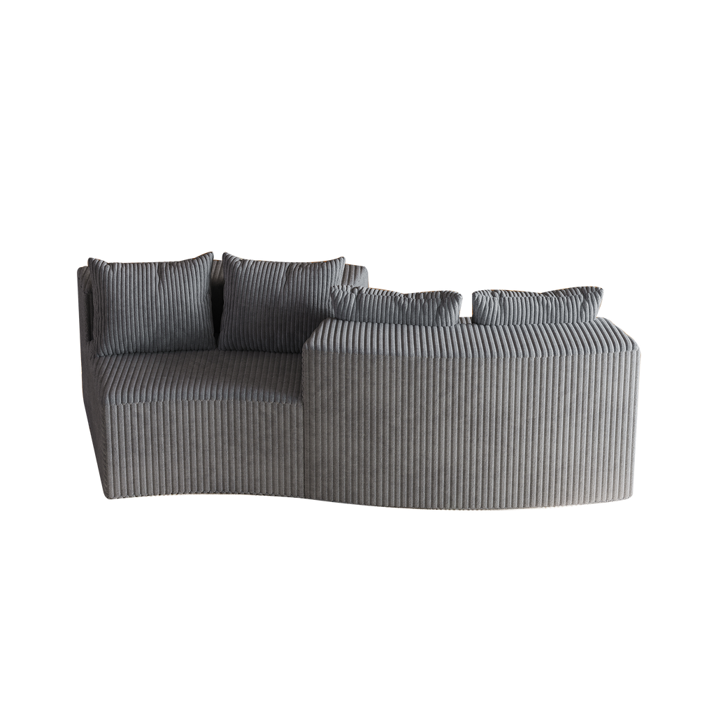 Corduroy Curved Sectional Sofa with Four Pillows