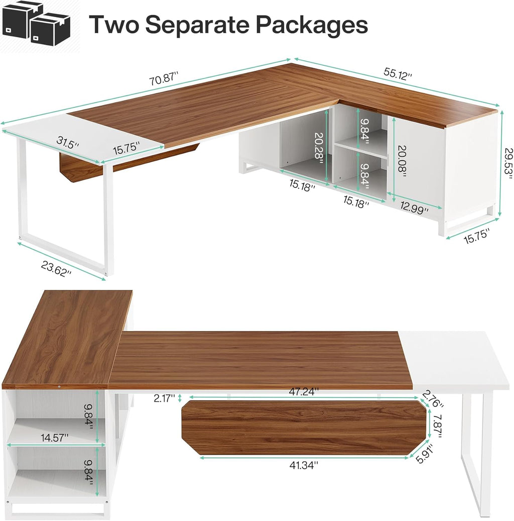 70.8-Inch Executive Desk with 55-Inch File Cabinet