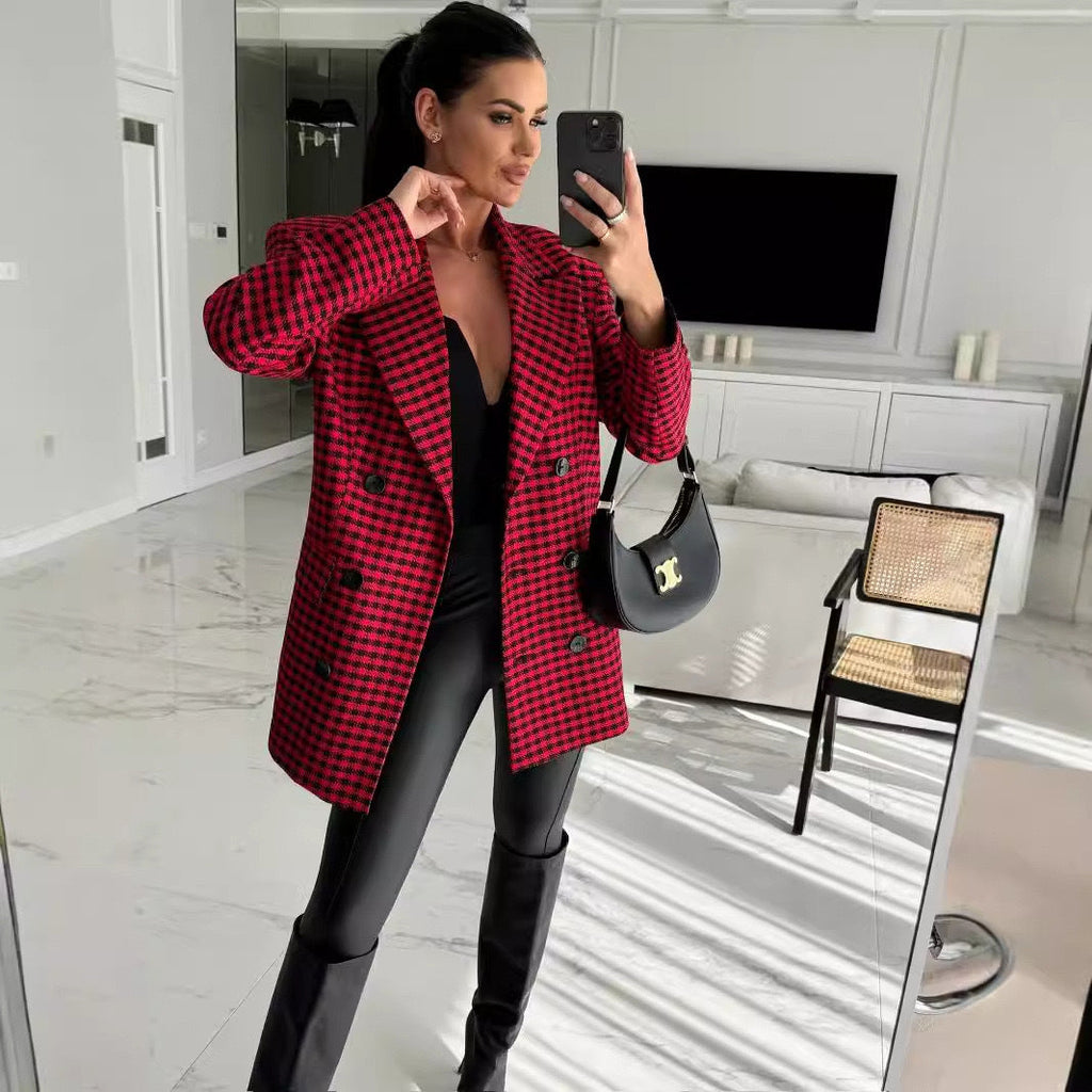 AutumnWinter Houndstooth Elegant Slim-Fit Blazer