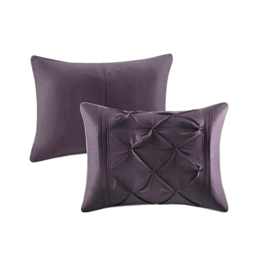 7 Piece Tufted Comforter Set in Plum for Full Beds