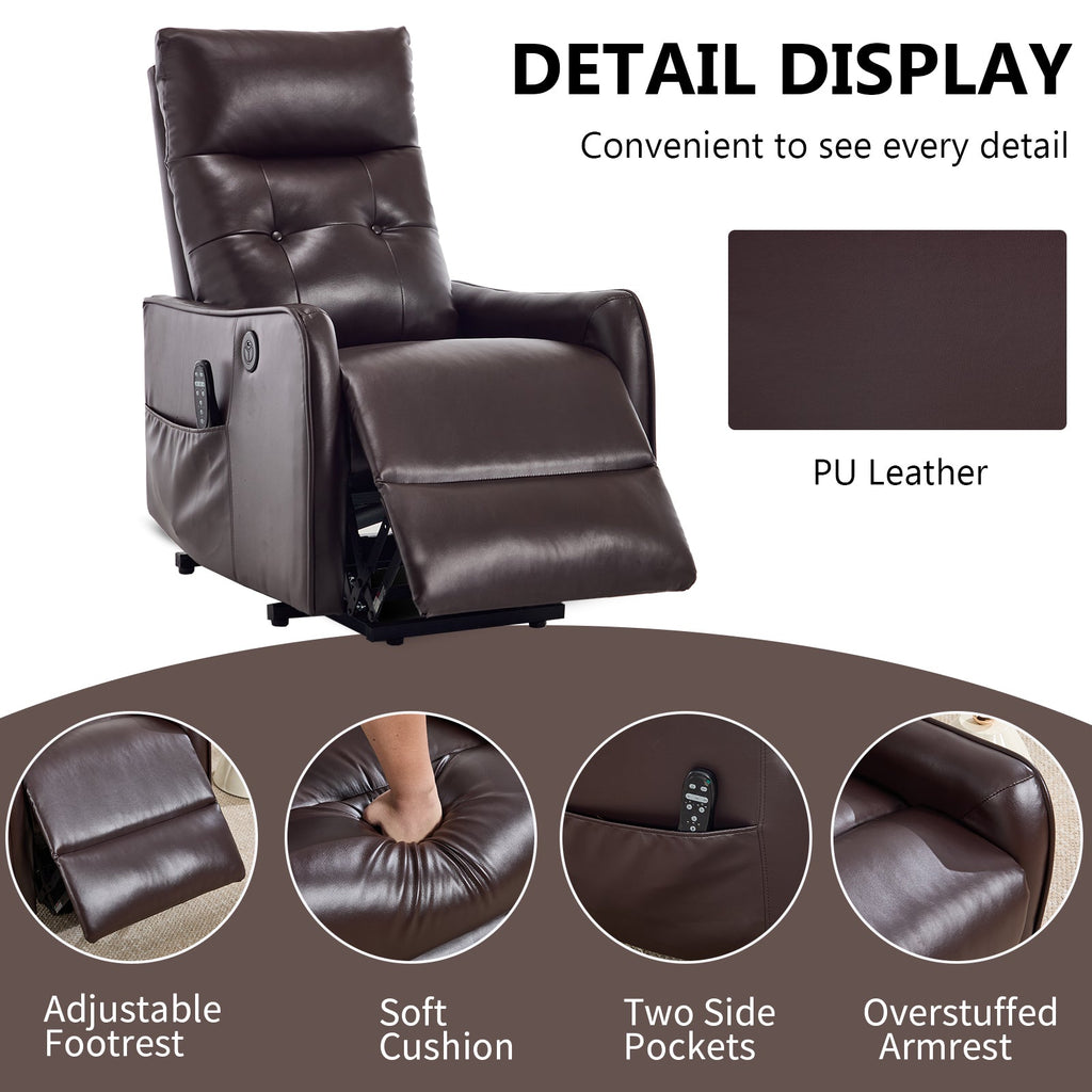 Brown PU Single Motor Power Lift Recliner Chair