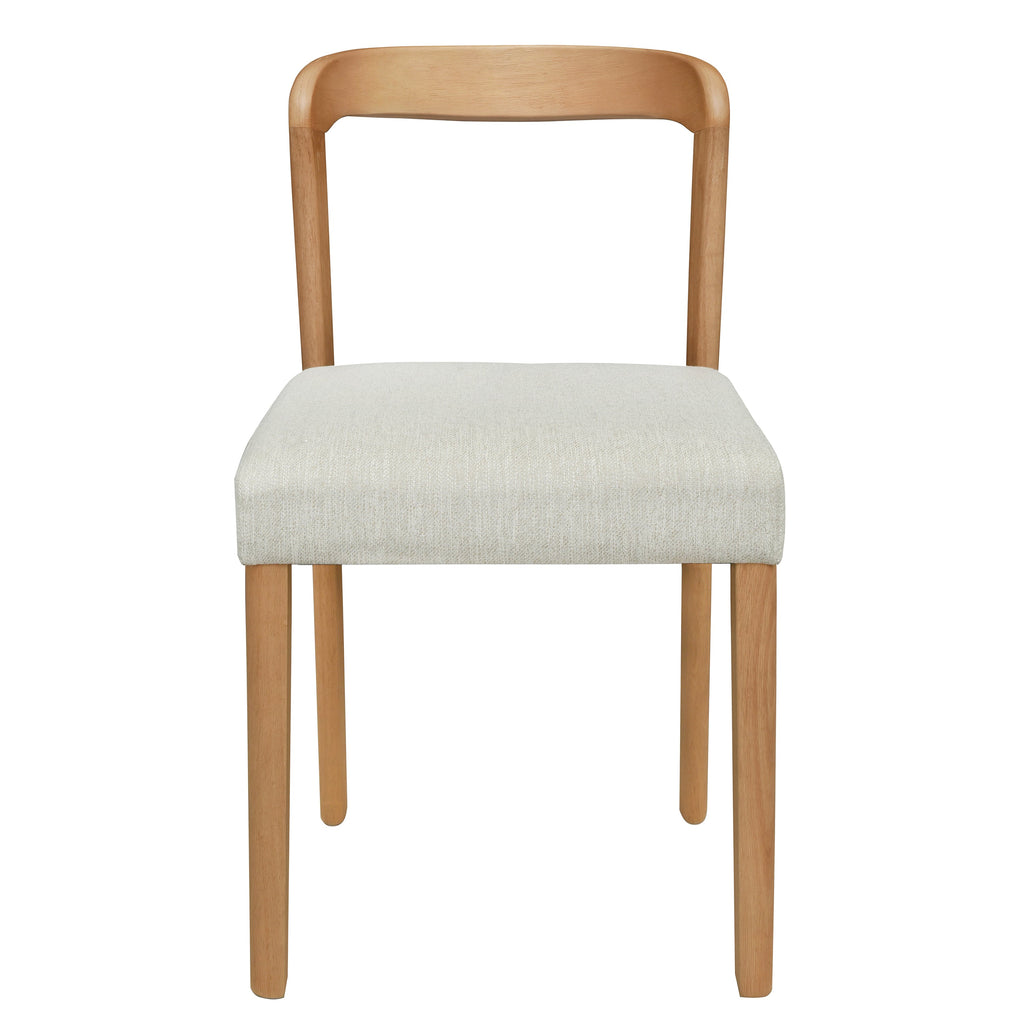 Solid Rubber Wood Dining Chairs (Natural Oak+Beige) - Set of 2