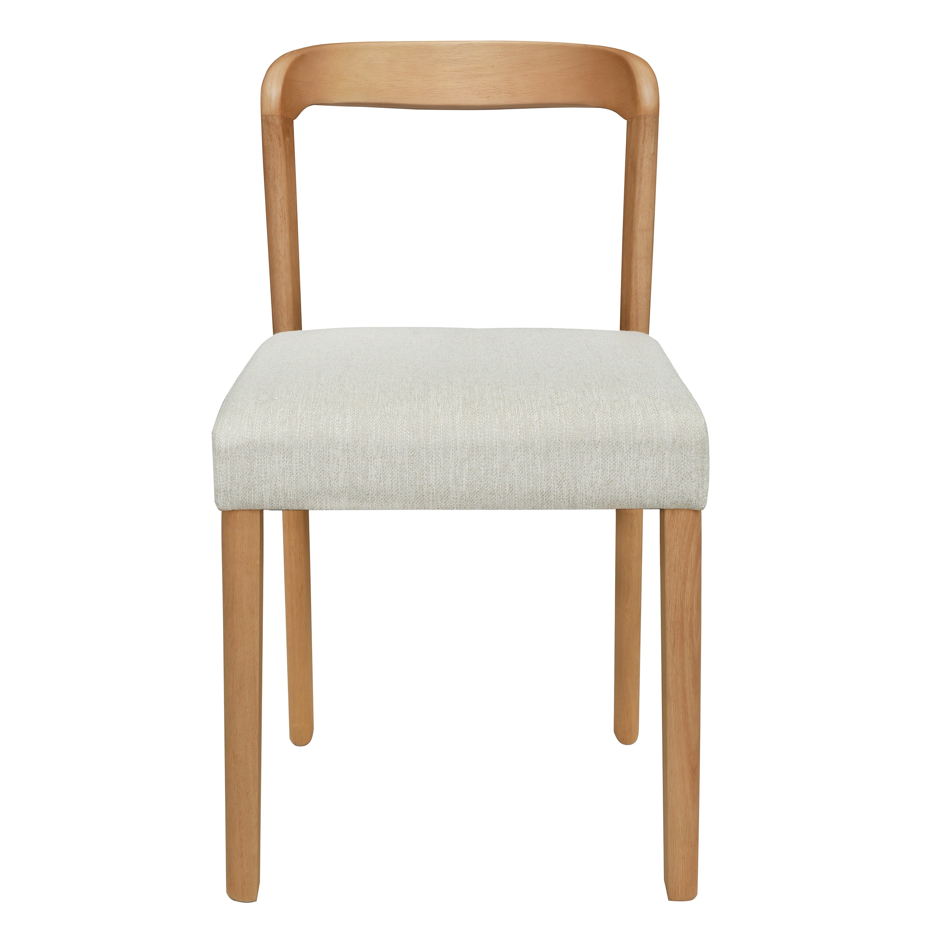 Solid Rubber Wood Dining Chairs (Natural Oak+Beige) - Set of 2