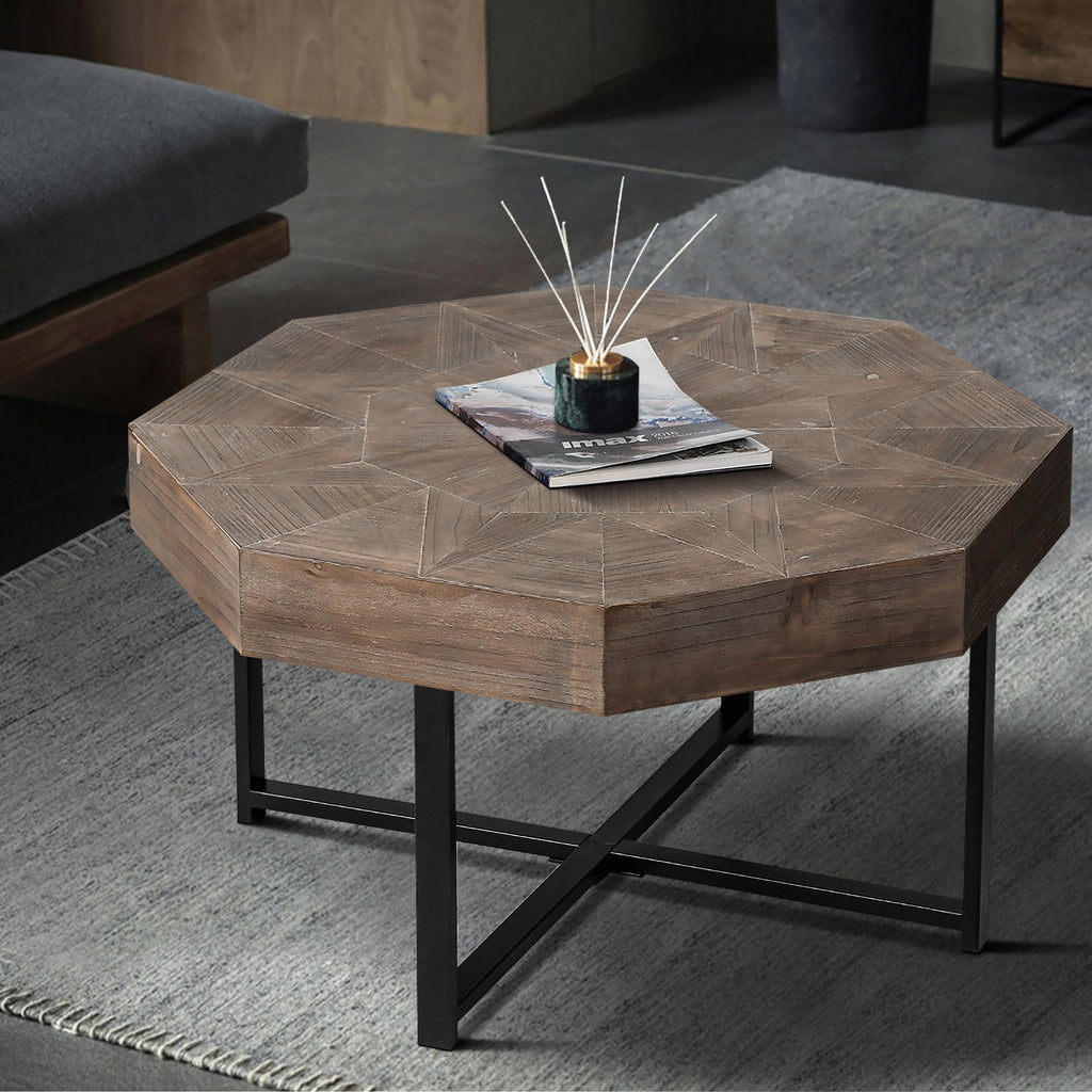 Wood Octagonal Vintage Patchwork Craft Farmhouse Coffee Table