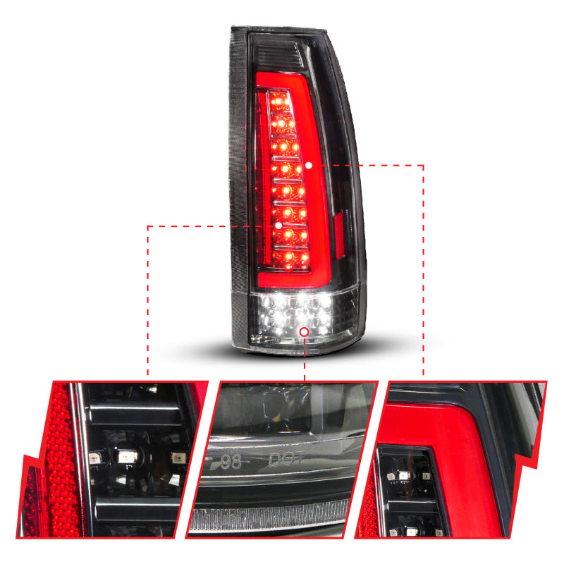 ANZO 88-99 Chevy/GMC C/K1500/2500/3500 Full LED Light Tube Taillights Black Housing Clear Lens 311485