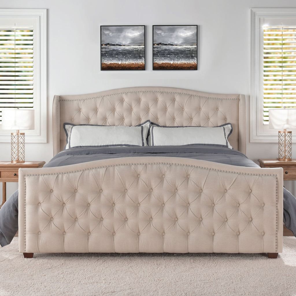 Marcella Upholstered Shelter Headboard Bed Set
