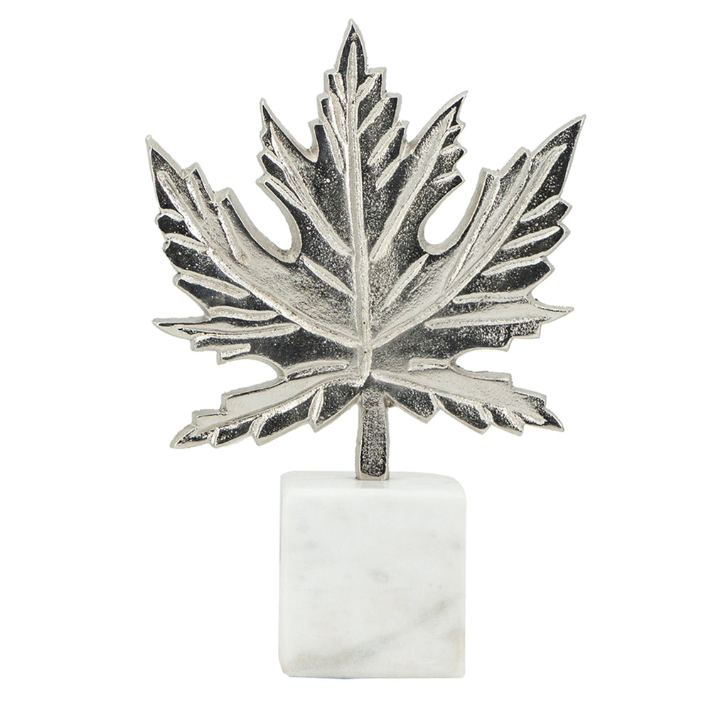 7x3x10.5" Aluminum Leaf On Marble Base