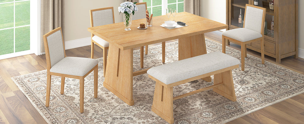 TREXM 6-Piece Rustic Farmhouse Dining Table Set