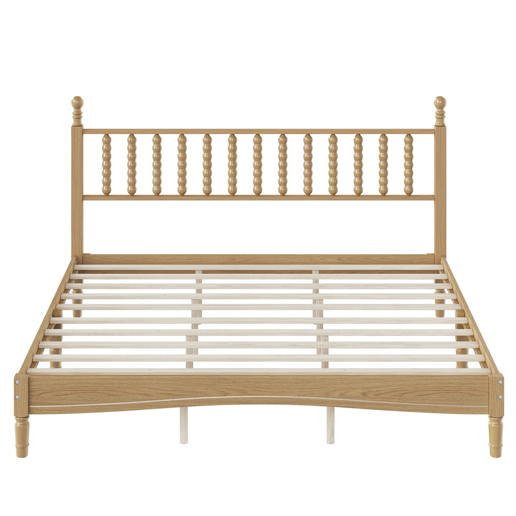 King Size Wood Platform Bed with Gourd Shaped Headboard