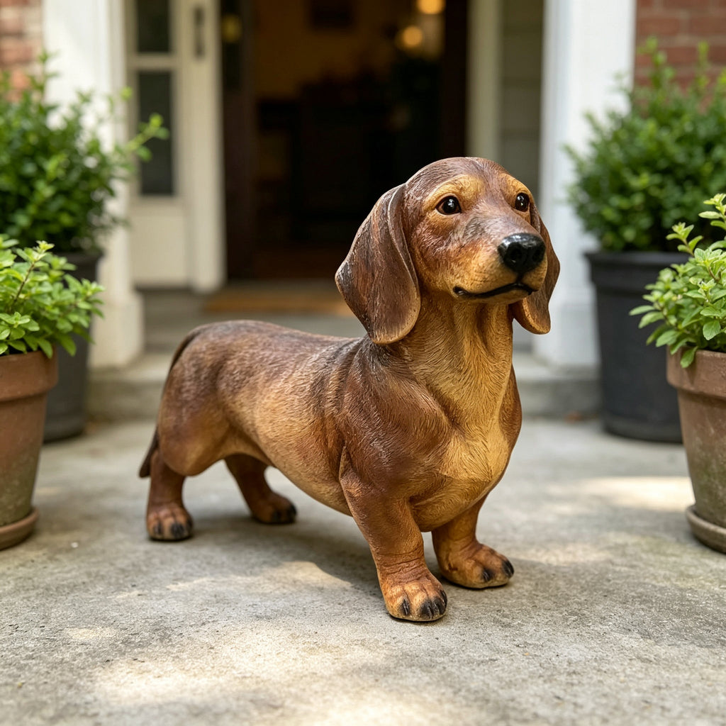 26'' Brown Dachshund Statue - Realistic Life Size Wiener Dog Figurine