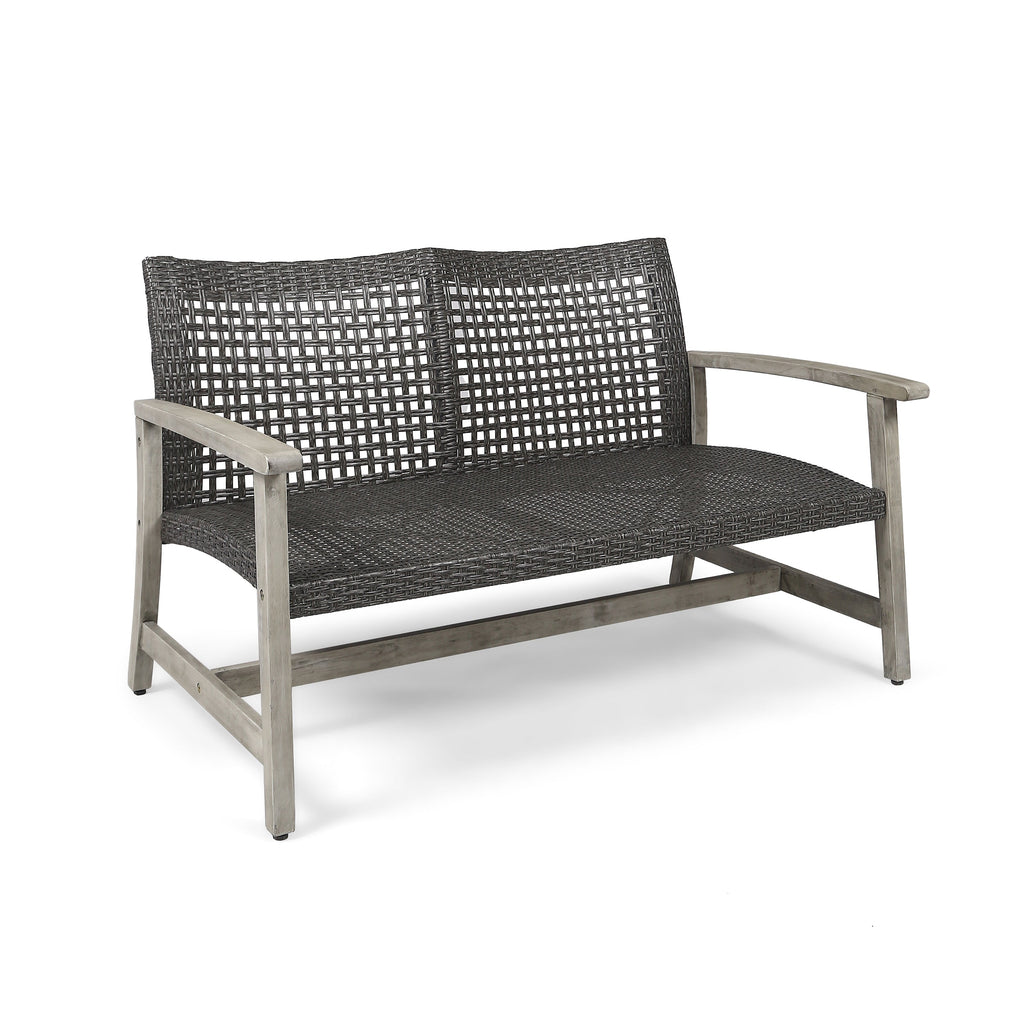 Hampton Outdoor Acacia Wood Wicker Loveseat
