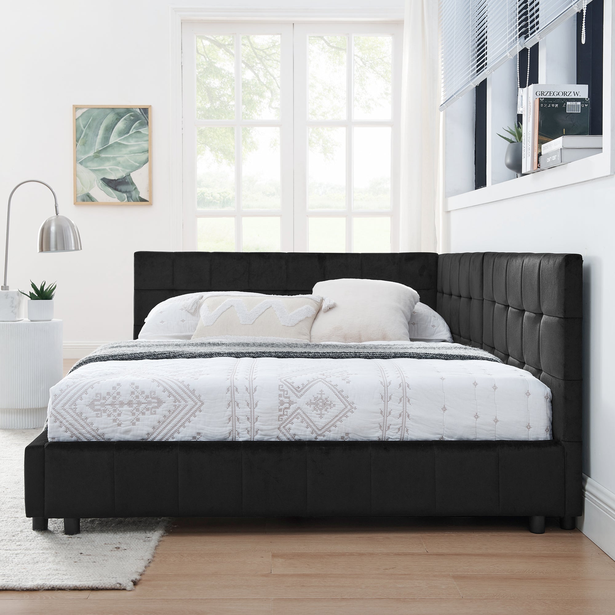 Full Size Upholstered Tufted Bed Frame - Black Velvet
