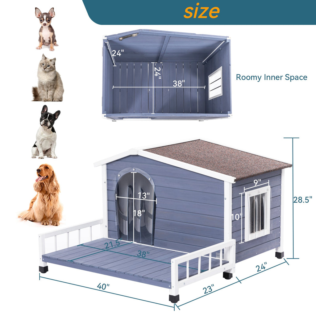 Large Wooden Dog House Indoor Outdoor with Terrace