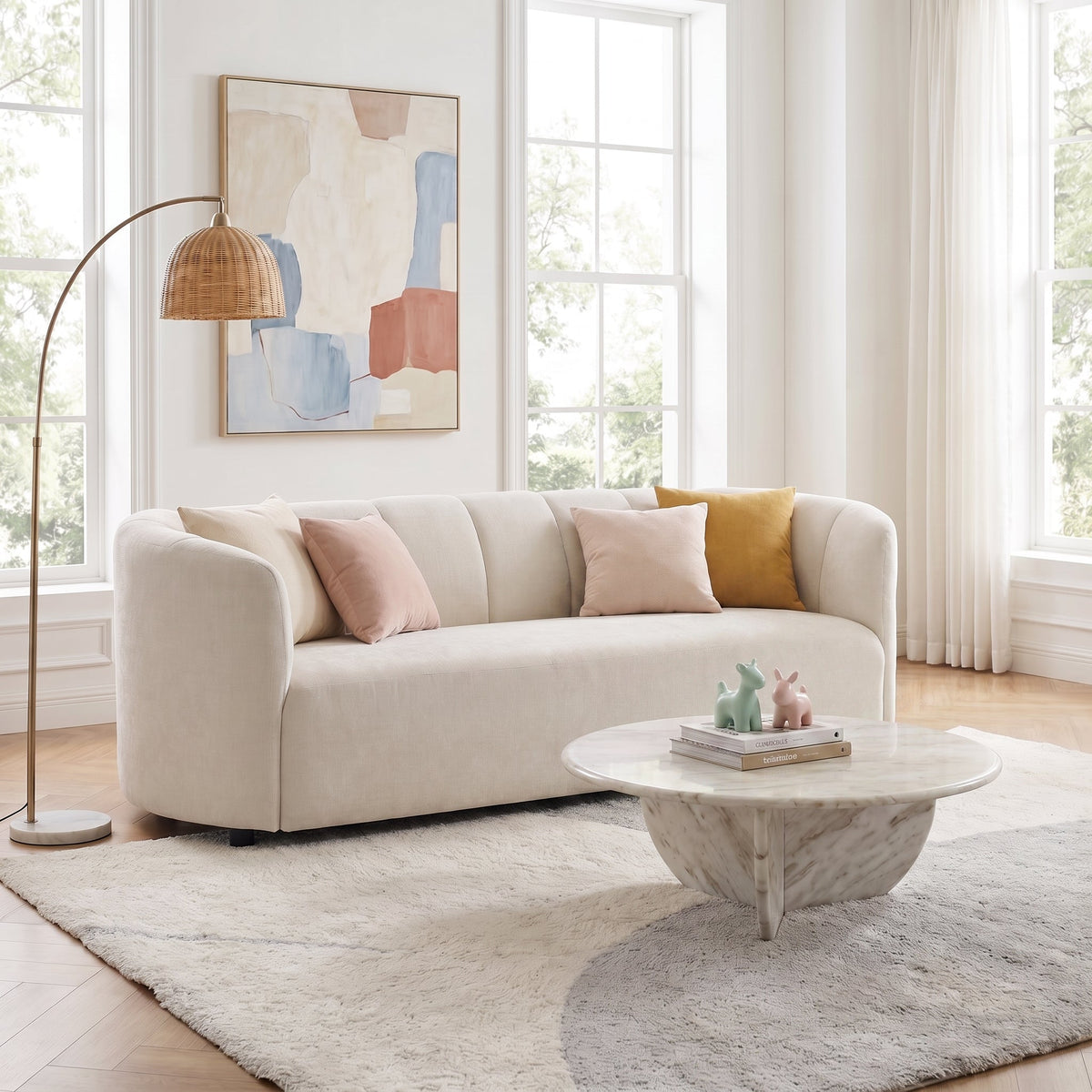 Mirelle 80 in. Modern Curved Chenille Sofa Couch