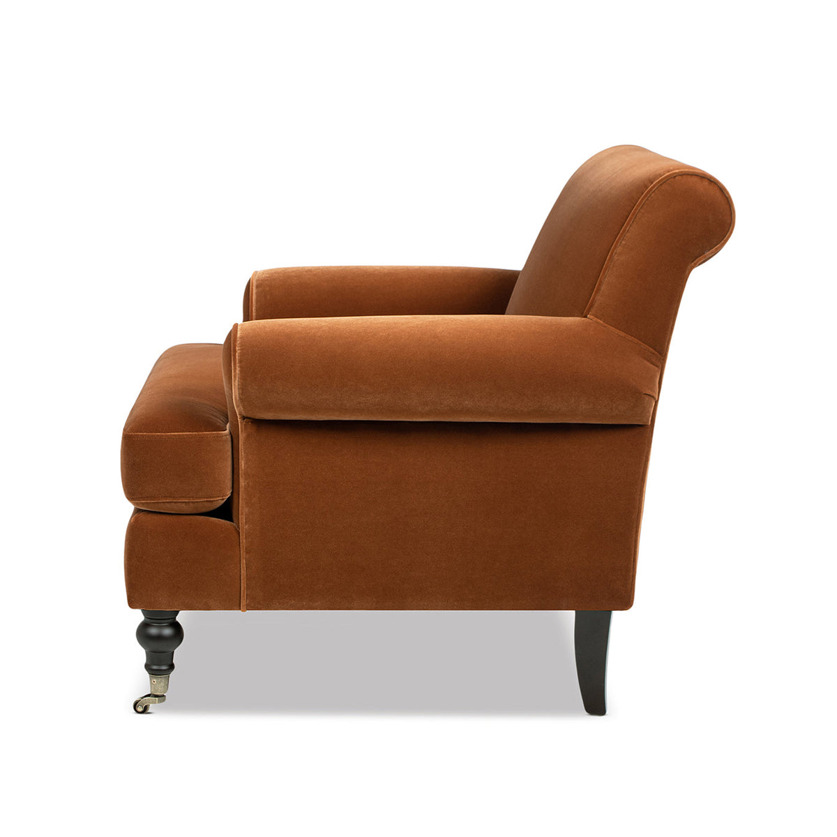 Alana 38" Lawson Accent Arm Chair with Metal Casters, Burnt