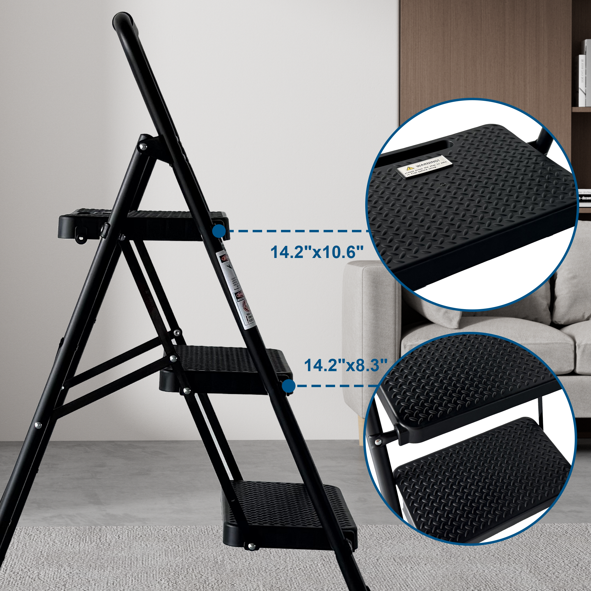 3 Step Ladder with Wide Anti-Slip Pedal