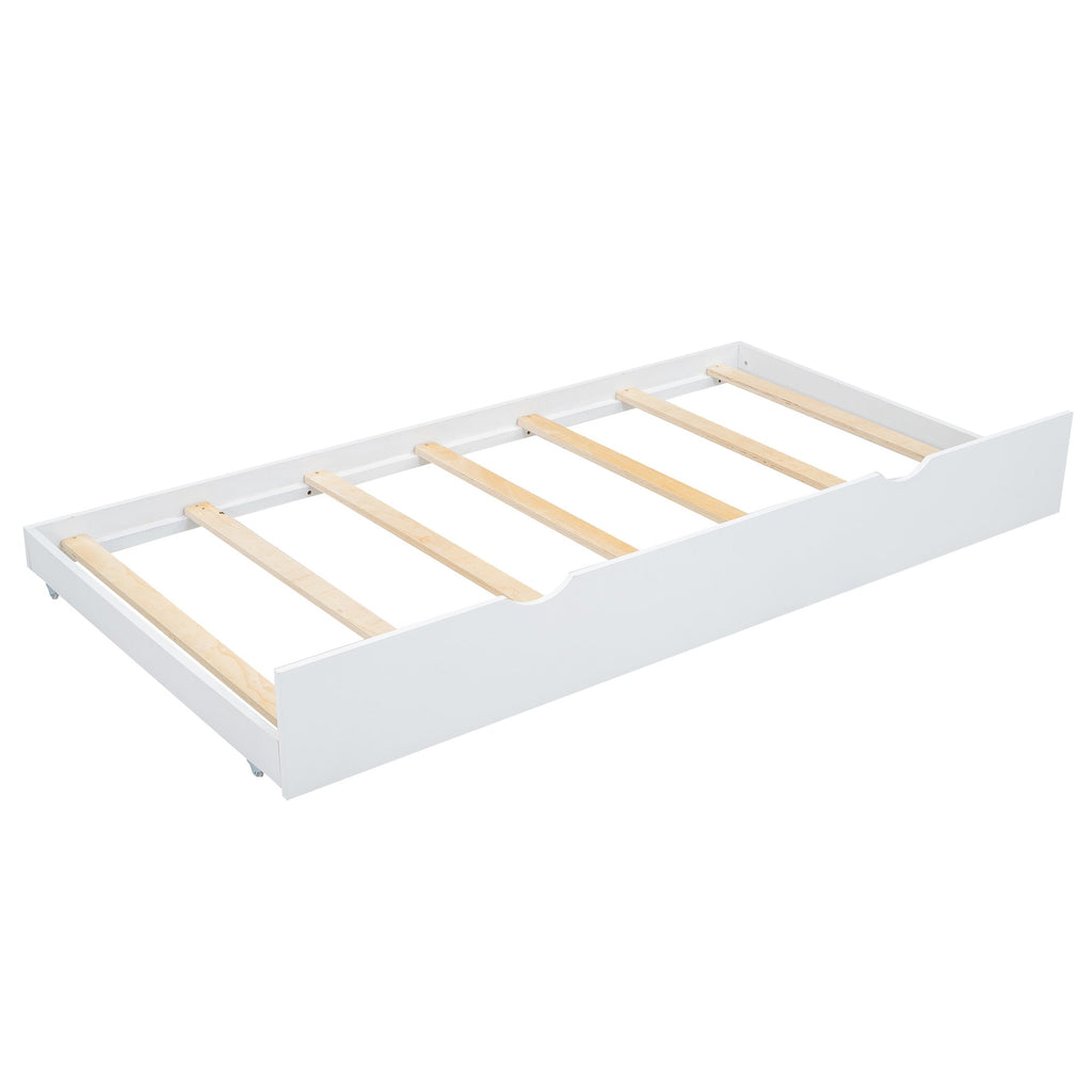 Full Size Wood Platform Bed with Headboard and Twin Size Trundle