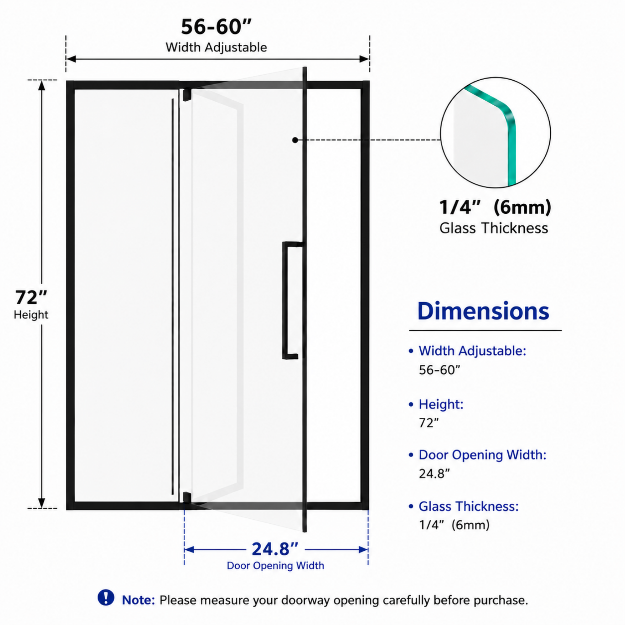 Semi-Frameless Pivot Hinged Glass Shower Door
