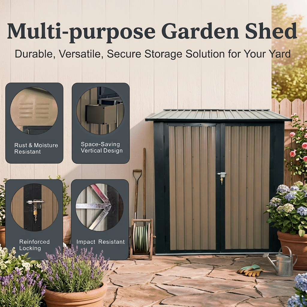 9x6 FT Outdoor Metal Storage Shed with Window & Flower Rack