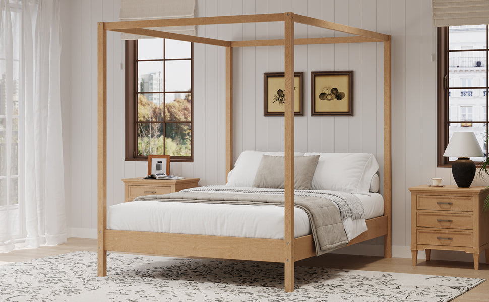 Solid Wood Queen Size Canopy Bed Frame