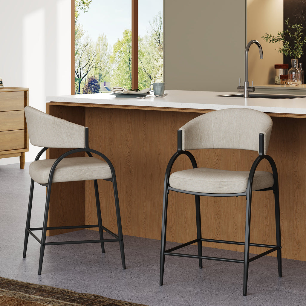 25" Seat Height Modern Fabric Bar Stools with Back
