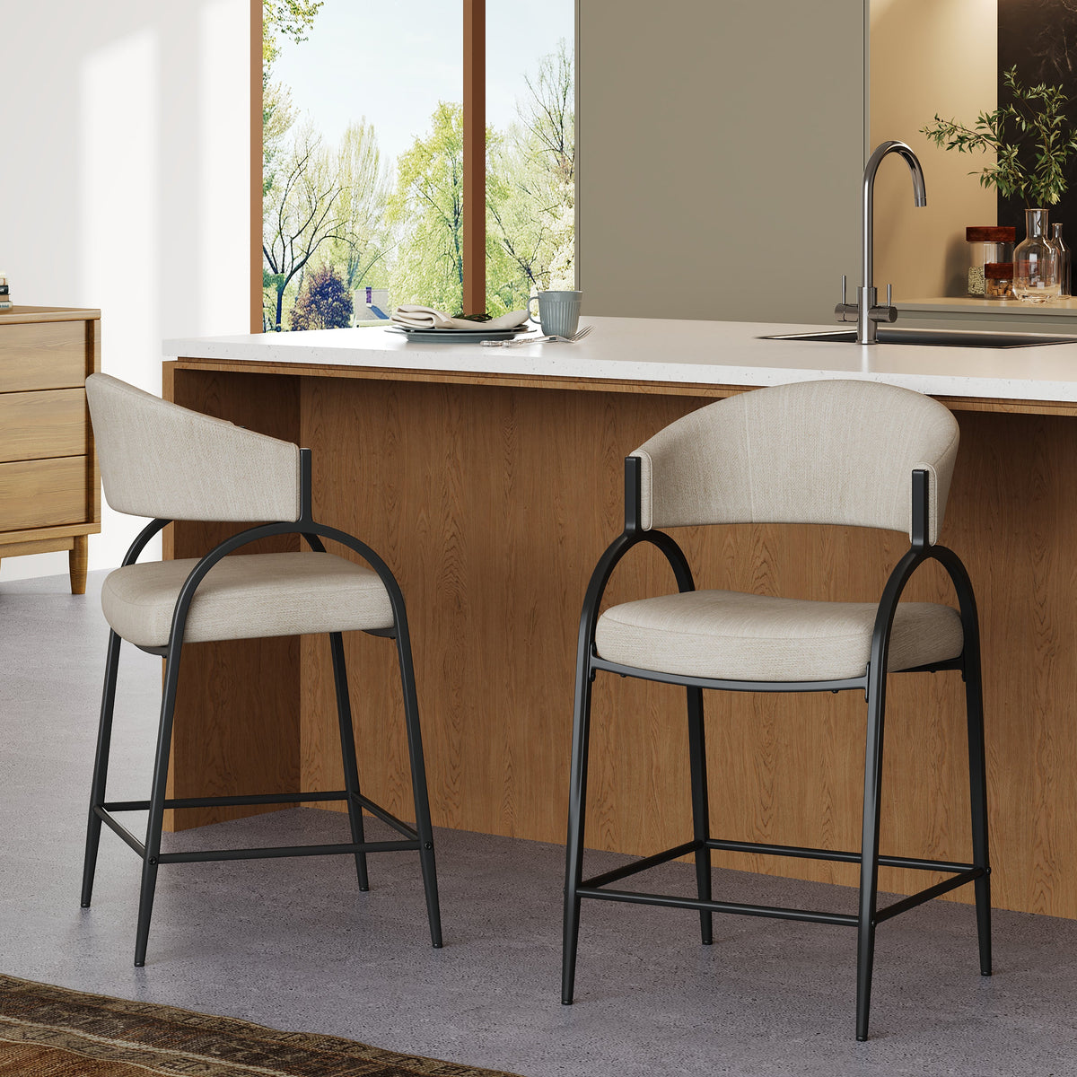 25" Seat Height Modern Fabric Bar Stools with Back