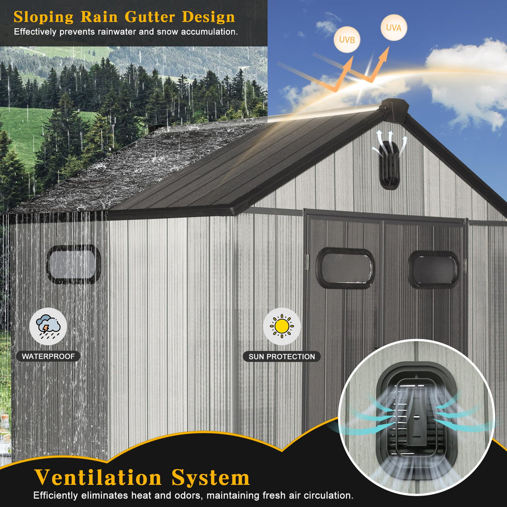 8x8FT Resin Outdoor Storage Shed with Lockable Door