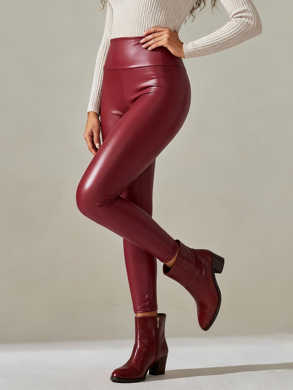 Women Faux Leather Leggings, High Waisted PU Leather Stretch Skinny Pants For Fall Winter Casual Daily Wear