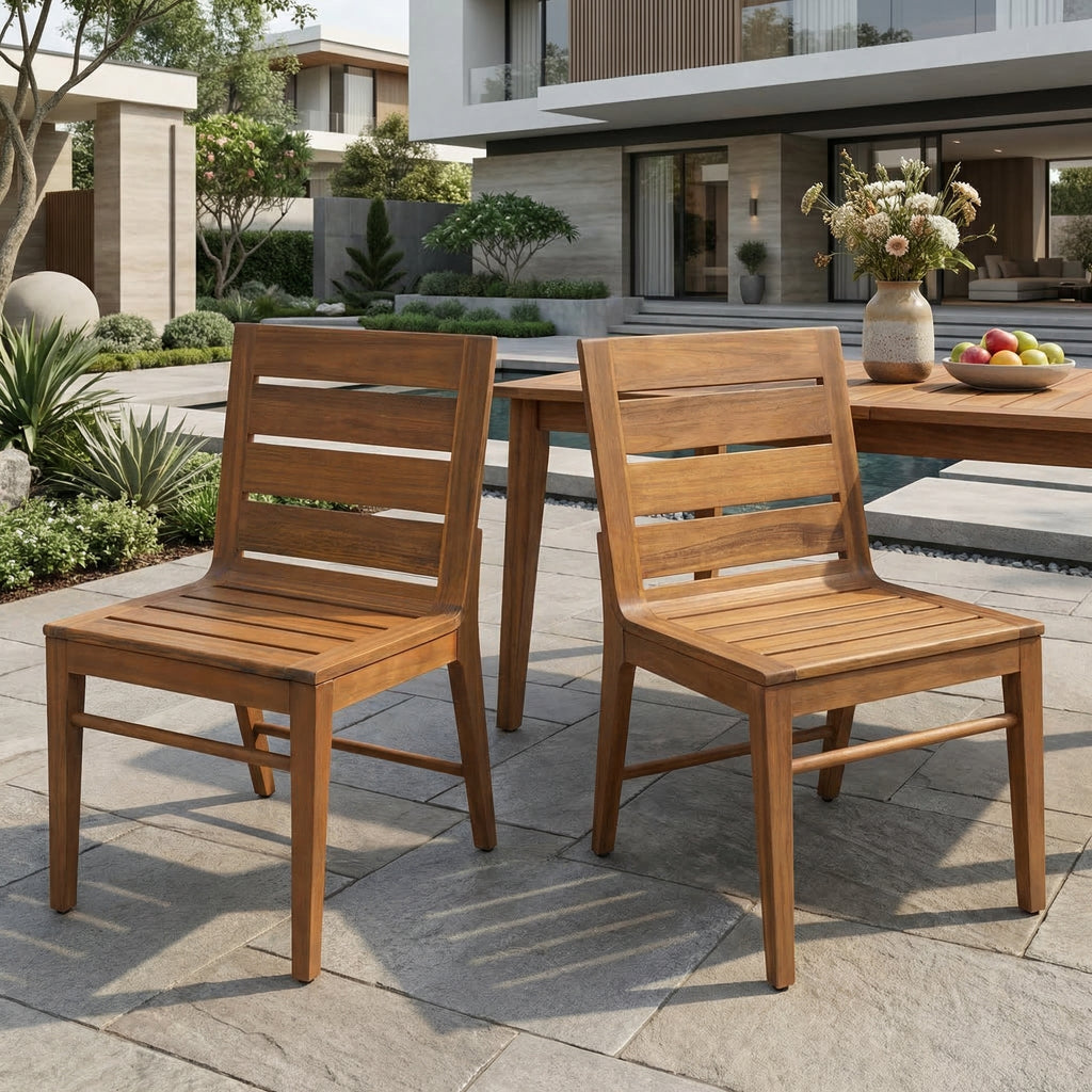 Outdoor Acacia Wood Dining Chair Set of 2