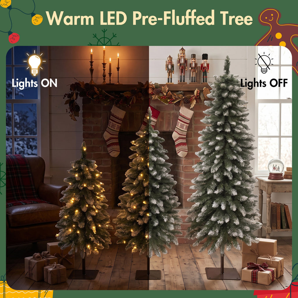3-Pack Pre-Lit Snow Flocked Pencil Christmas Tree Set