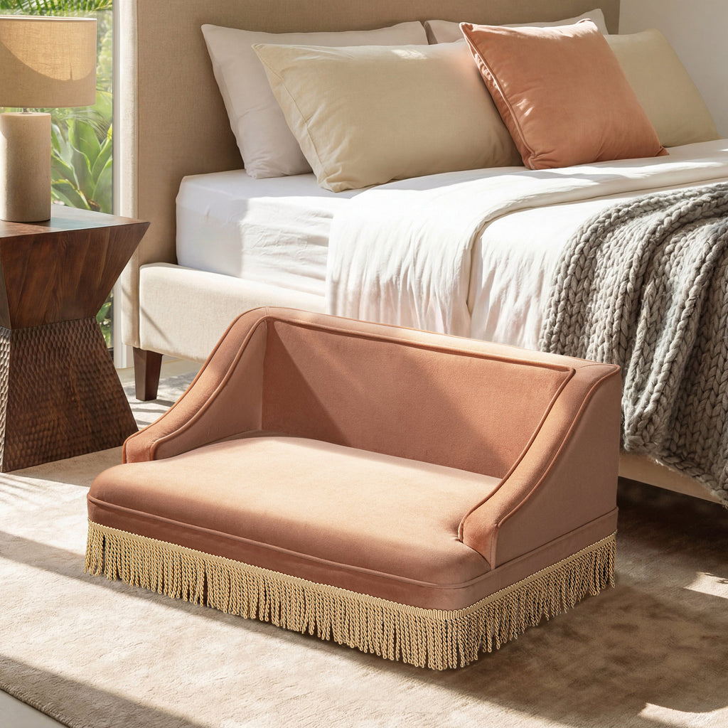 Duchess 33" Medium Princess Pet Bed Sofa with Fringe Skirt, Peach