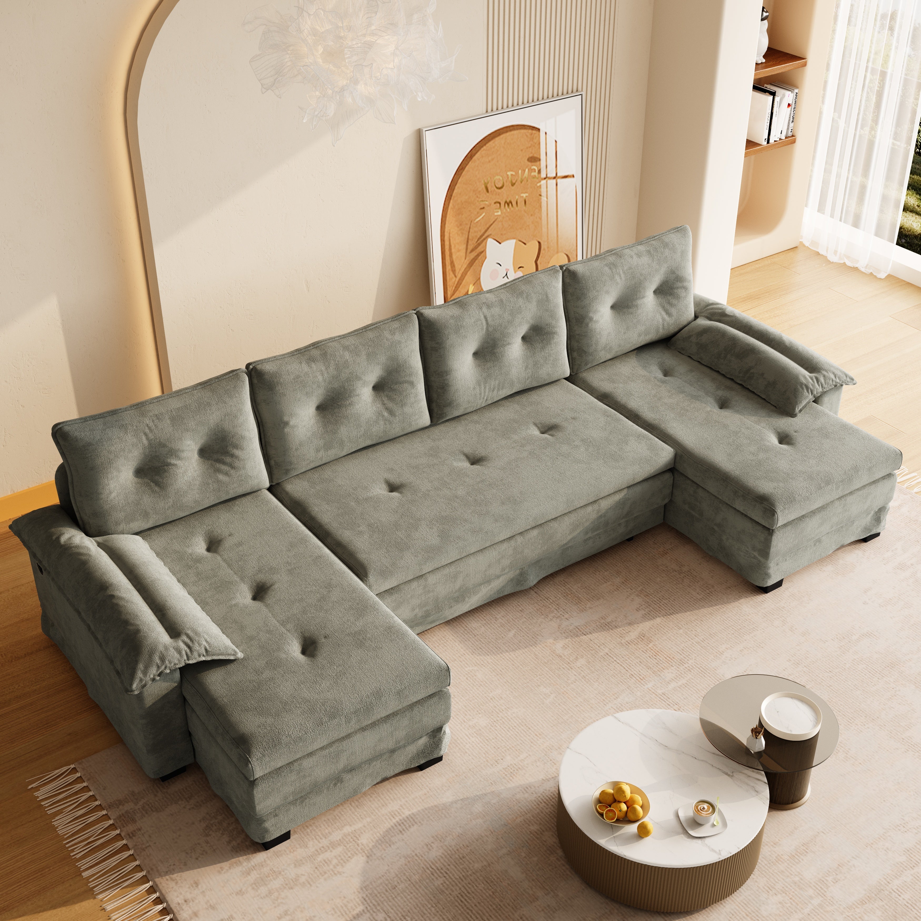 109.5" U-Shaped Sleeper Sofa with Pull Out Bed